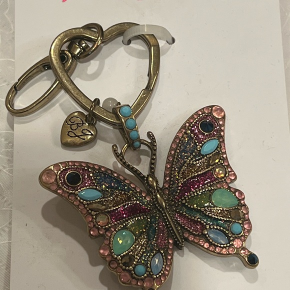 Betsey Johnson Butterfly Bag Charm Crystal Accents NWT Burnished Gold Tone Boho - Picture 2 of 8